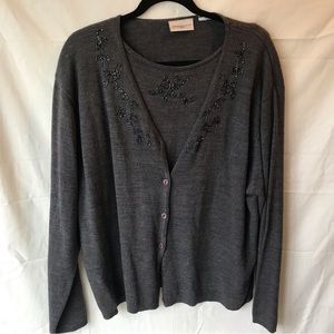 Premiere Collection Plus Size Grey Cardigan Sweater with Black Beading Size 2X